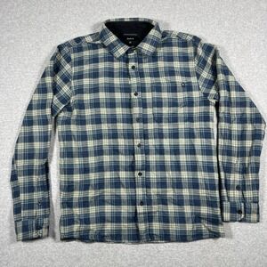 Roark Shirt Mens Medium Blue Crossroads Flannel Plaid 100% Organic Cotton Button